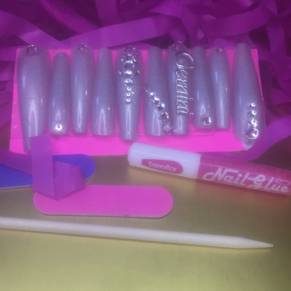 Xxl Silver Gemini press on nails
